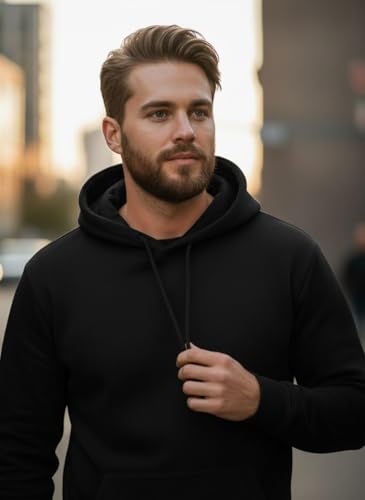 Image of Men Regular Fit Fleece ||Black||Hoodie Solid||Sweatshirt-JM3860