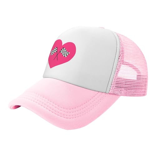 Checkered Flag Lightweight Mesh Baseball Hat Fishing Sun Cap Outdoor Casual Cap Pink