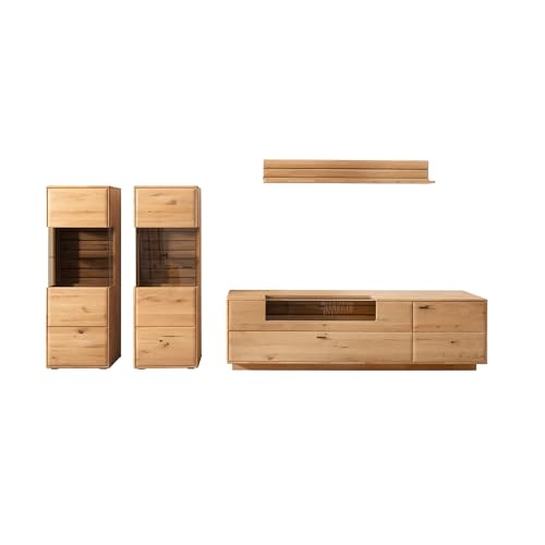 Lomadox Wohnwand Wohnmöbel Set in Eiche massiv geölt 4-teilig, 2 Highboards, 1 Wandboard, 1 Lowboard – Bild 4