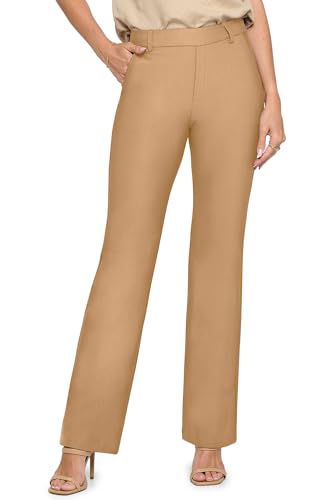 ICONOFLASH Women’s Stretch Ponte Dress Pants - Straight Leg Pull-On Mid Rise Casual Trousers Work Pants Small-XXXL