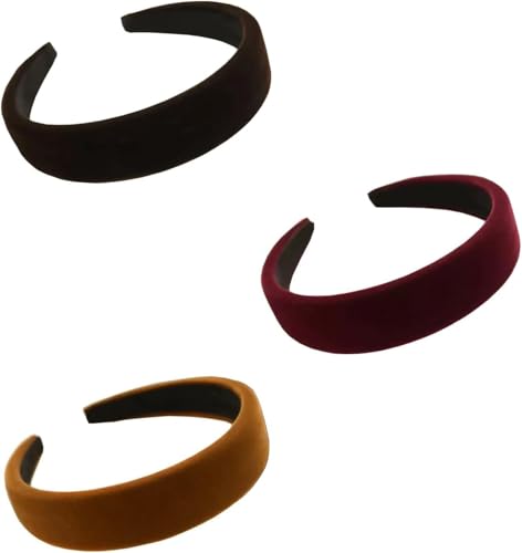 Paquete de 3 diademas clásicas de terciopelo suave a la moda, diadema elástica retro, cómoda esponja gruesa para mujeres y niñas a la moda