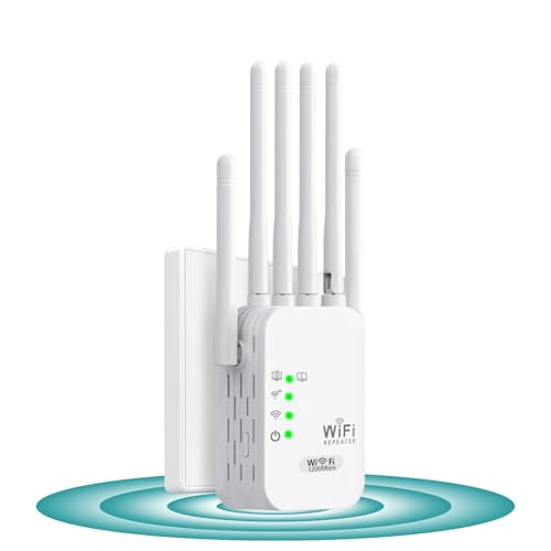 Ripetitore WiFi Potente Amplificatore Wifi 1200mbps, Dual Band 5G Extender wi fi potente per casa,2 porta LAN,6 antenne,Copre fino a 9800 m³,Compatibile router e tutti box di rete