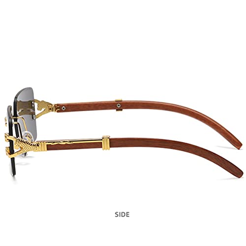 Rectangle Rimless Sun Glasses Men Diamond Leopard Decorate Eyewear Gradient Sunglasses4