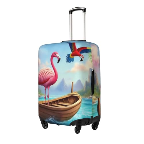 Tropical Flamingo Boat Luggage Cover Protector Suit Case Cover Elastic Washable Anti-Scratch For 18-32 Inch Luggage X-Large2