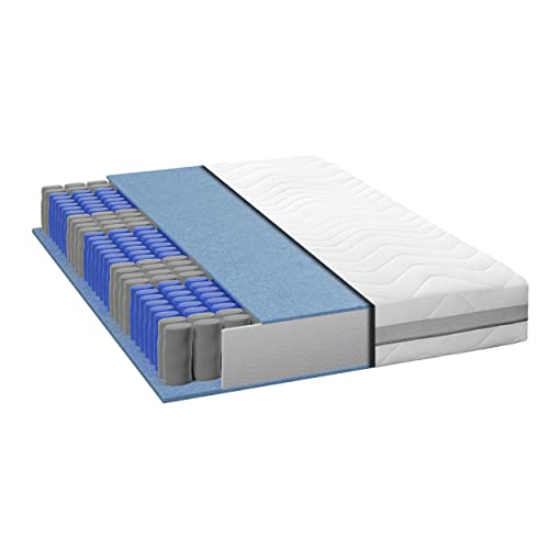 Matratze 140x200, Höhe 24cm, Premium Federkernmatratze mit Taschenfedern, Matratze H3 H4, 7 Zonen, Taschenfederkernmatratze, Abnehmbarer und waschbarer Bezug, Allergikergeeignet