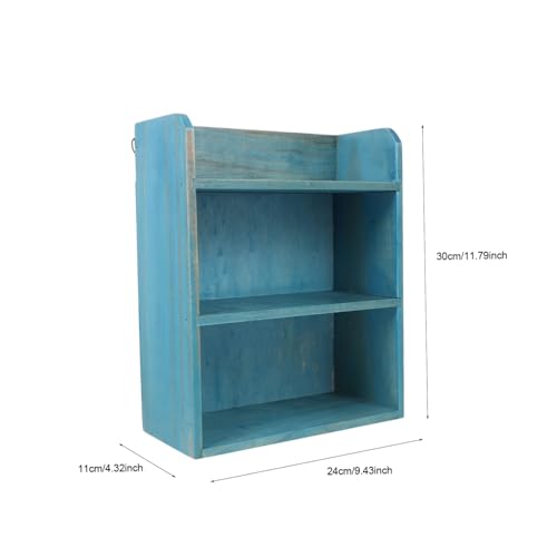 Organizador de madera azul para escritorio que soluciona el desorden de artículos varios 3