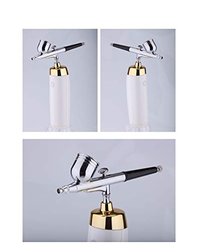 I.E.E. Rechargeable Portable Makeup Airbrush Set with Mini Air Compressor Ink Cup Spray Pen for Tattoo Nail Art Face Paint Cake Decoration Coloring Model (White + Golden)