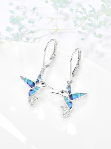 Dreamboat Hummingbird Bird Leverback Earrings for Women 925 Sterling Silver Abalone Shell Dangle Drop Earring Jewelry Gifts for Hummingbirds Lovers2