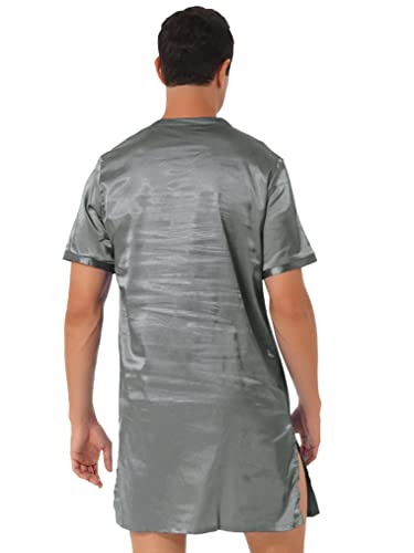 Mens Satin Night Shirt V Neck Short Sleeve Sleep Shirt Loose Comfy Nightgown4