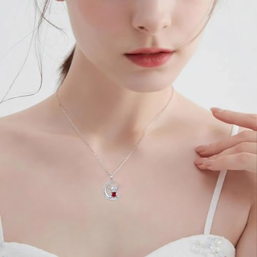 Image of PROESS Animal Birthstone Necklace 925 Sterling Silver Otter /Axolotl /Hippo /Elephant /Dachshund /Monkey /Red Panda Pendant Necklace Animal Birthstone Jewelry Gifts for Women