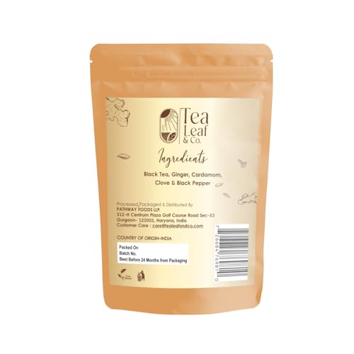 Image of Tealeaf & Co. Masala Chai - Loose Leaf Black Tea Blended with Organic Spices (Ginger, Cardamom, Black Pepper & Cloves Whole Organic) - Low Caffeine (3.52oz /100gm)