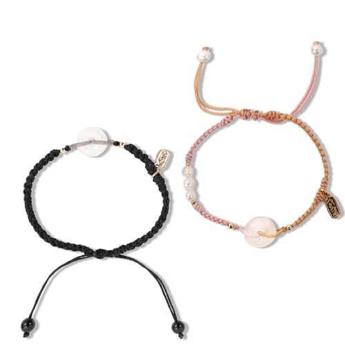 Image of Generic 2 pcs Couples Chinese Style Handwoven Safety Buckle Bracelets - Matching Bracelets for Couples, Chinese Design, Protection and Luck, Ideal Gift for Lovers, middle, Black,pink