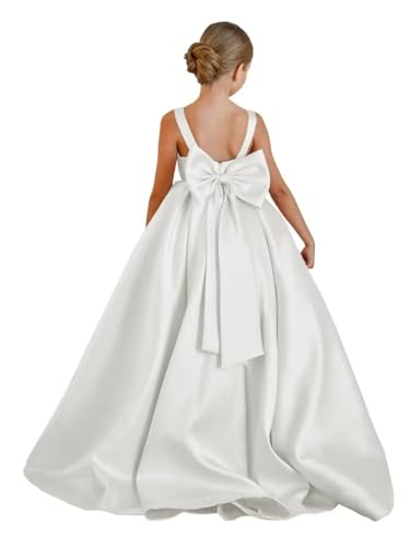 Satin A-line Flower Girl Dress for Wedding Sleeveless First Communion Dresses Floor Length Princess Pageant Gowns