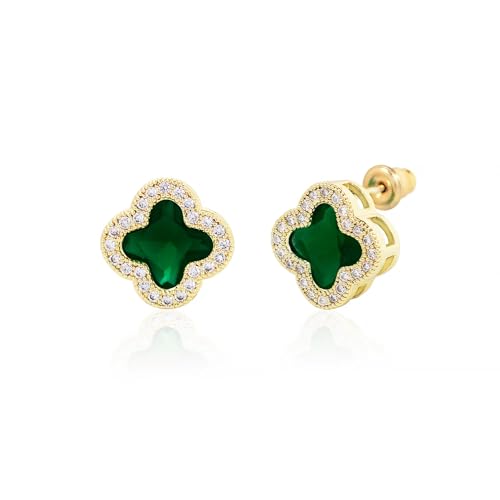 CHERUBIC Women's 925 Sterling Silver AAA Cubic Zirconia Stud Earrings Flower Shape Four-leaf Clover Designs Diamond Cut Crystal Jewelry Gift For Women