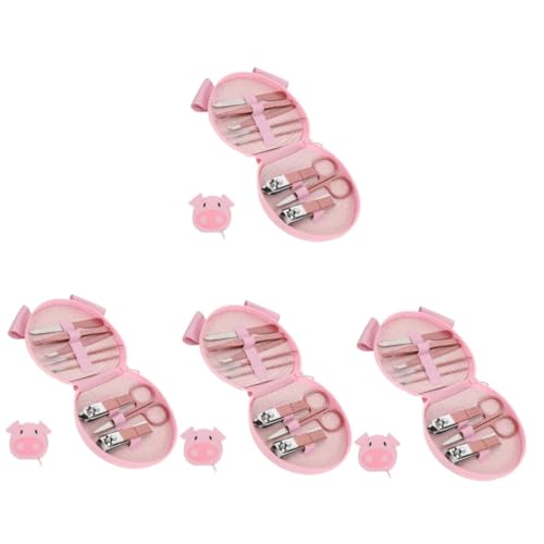 Kit manucure Healvian 4 ensembles avec étui pig cartoon rigide en inox