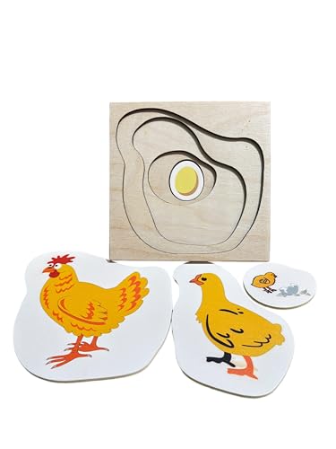 Image of Hen Life Cycle Layering Puzzle - Fun Montessori Wooden Puzzle for Kids, Layered Design to Teach Hen Lifecycle, Ages 2+