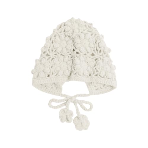 Baby Girls Bonnet Handmade Hollow Crochet Flower Earflap Knit Hats Adjustable 3-36 Months