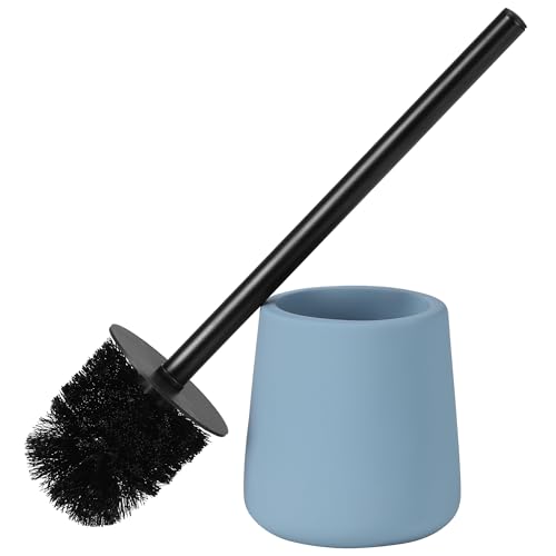 Navaris Brosse de Toilette avec Support - Brosse Toilettes Élégante et Fonctionnelle - Balai WC avec Manche en INOX - Support de Balayette en Résine -...