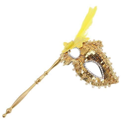 MAJORMENCH Máscara de Carnaval Dorada con Brillo Media Cara Palito Accesorio para Fiesta de Disfraces y Eventos de Mujer Decoración Elegante para Mascarada