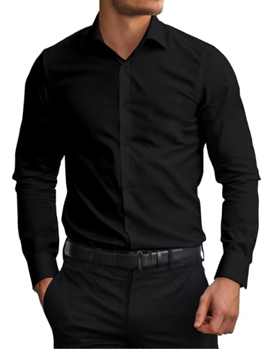 Image of AVANOVA Men's White Long Sleeve, Slim Fit Button Down Dress Shirt for Men | Casual Office Wear | Formal Business Shirts | Stylish Plain Single Breasted Shirt(Shirt 87)
