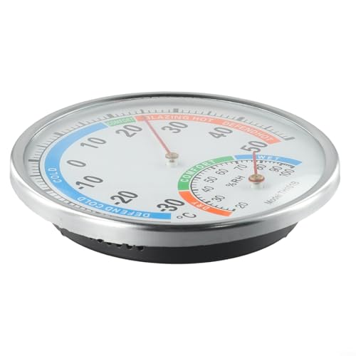 Termómetro higrómetro Temperatura Medidor de humedad analógico interior con carcasa de metal Pantalla de zona de confort para el hogar, dormitorio, cocina, sótano, sauna, monitoreo de terrario (blanco