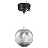Disco Ball with Motor and Light, 4 Colors Light with 18 LED Beads, 5/8/10/15 RPM Rotating Motor with 6' Mirror Ball Remote for 70s 80s DJ Club, Wedding, Birthday, Party Essential