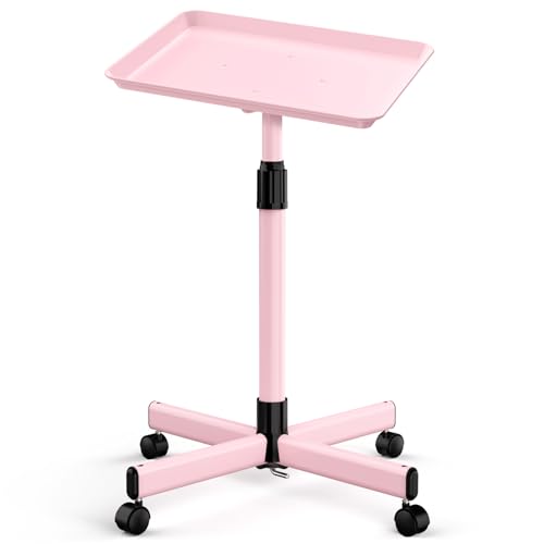 ORSUCCDE Salon Tray on Wheels Premium Aluminum Tattoo Tray Rolling Tray Adjustable Salon Service Rolling Trolley Cart for Clinic Spa(36inch-Pink)