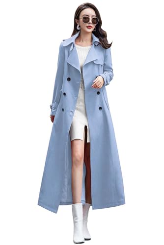 Womens Double Breasted Duster Trench Coat Slim Long Sleeve Overcoat | Notched Lapel Casual Loose Elegant Flowy A Line Fully-Lined Maxi Length Warm Fall Winter Coat with Pocket Windbreakers product thumbnail 10