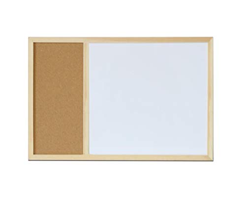 Ommda Pizarra combinada Whiteboard y Tablero de Corcho pizarra magnetica doble cara con marco de madera para casa oficina Marco de madera natural A 40x60cm