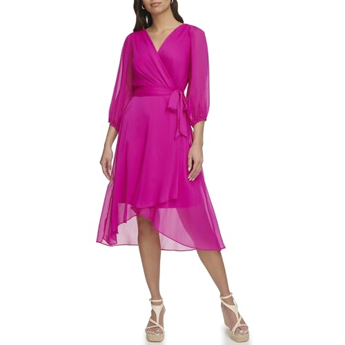 Image of DKNY Women's Half Balloon Sleeve Faux Wrap Midi Dress
