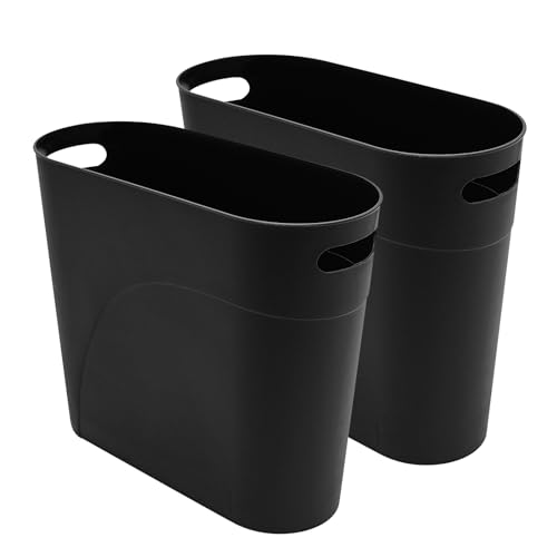 Image of 2 Pack 3.2 Gallon Plastic Trash Cans for Bathroom, Small Waste Bins with Handles, Compact Garbage Containers for Narrow Spaces, Recycle Wastebaskets for Office, Kitchen, Bedroom, Living Room (black)