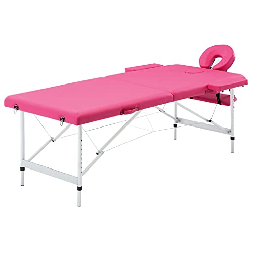 SKM Camilla de Masaje Plegable 2 Zonas Aluminio Rosa Salud y Belleza Cuidado Personal Masaje y relajación Mesas