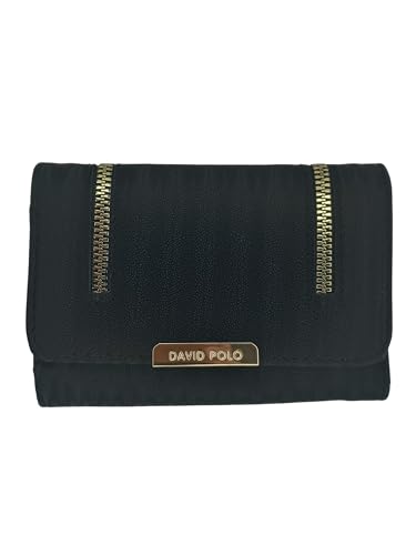 MutluHan Üç Katlı Kadın Cüzdan | Suni Deri, Kartlık & Şeffaf Kimlik Penceresi, Fermuarlı Bozuk Para/Nakit Bölmesi, Çıtçıt Kapama | Günlük, Ofis ve Özel Gün Kullanımı | Hediyelik | Siyah