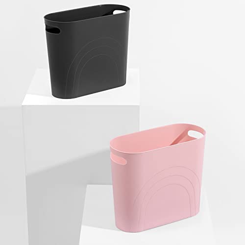Image of rejomiik Small Trash Can, 3.5 Gallon Slim Garbage Can Plastic Waste Basket with Handles Container Bin for Narrow Spaces Bathroom, Bedroom, Kitchen, Office at Home, Dark Gray