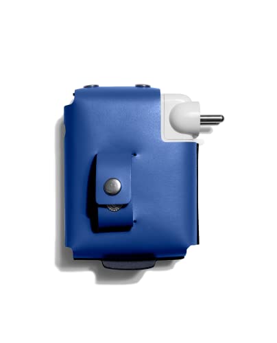 Image of DailyObjects Blue Convoy Adapter Case for MacBook Pro 16 2021 | Genuine Leather Material with Solid Protection| Cable Winding Belt & Lightweight | Button Closure | Precise Design - (Blue)