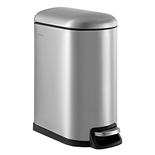 happimess HPM1010A Roland 10.6-Gallon Step-Open Trash Can with Soft-Close Lid, Modern, Minimalistic, Fingerprint Proof for Home, Kitchen, Laundry Room, Office, Bedroom, Bathroom, Chrome
