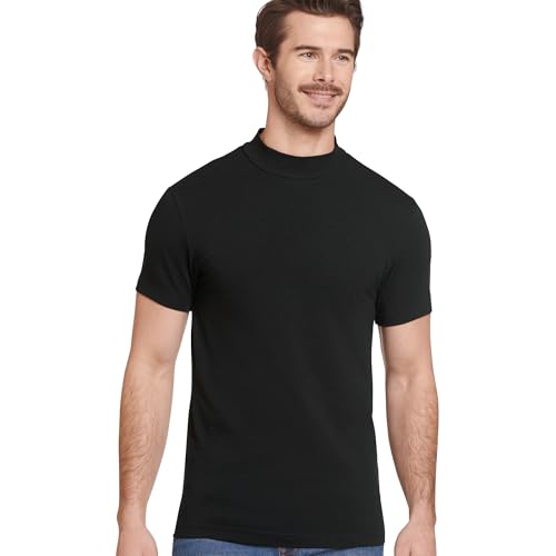 メンズウェア HALF MOCKNECK TSHIRT BLACK Jockey Men's Baselayer Cotton Stretch Mock Neck Tee, Black