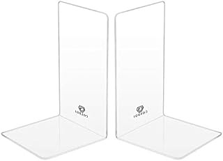 CS COSDDI Bookends Book Stopper, 2 Pieces Universal Premium Clear Book Ends for Shelves, Bookends Decorative Heavy Duty Book Ends for Kids Books Movies CDs Video Games, 7.3 ×4.8× 4.8 inch