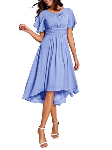 Image of Ever-Pretty Women's Chiffon Crew Neck Empire Waist Wedding Guest Dress Summer Short Sleeve Semi Formal Dresses 02053