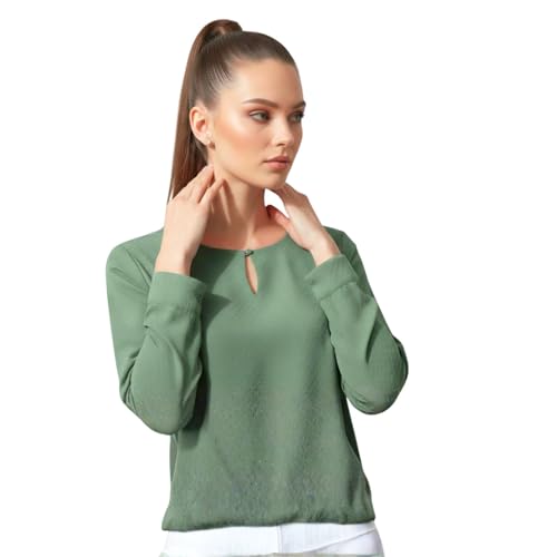 Image of BLACKSMITH Long Sleeve Key Hole Neck Formal Office Shirt for Women | Women Stylish Western Tops