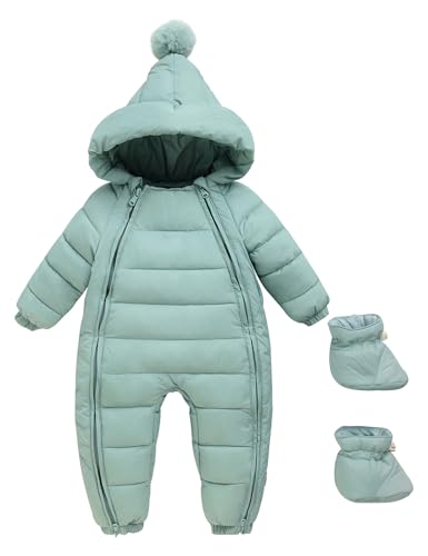 AIEOE Roupas de bebé menina inverno macacão com capuz fato de neve para crianças manga comprida recém-nascido 0-24 meses, Verde A