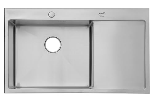 Image of CROCODILE 304 GRADE SINGLE BOWL 1.2 mm Thickness STAINLESS STEEL HANDMADE KITCHEN SINK (34 inchx20 inch Single Bowl + Drainboard HM)