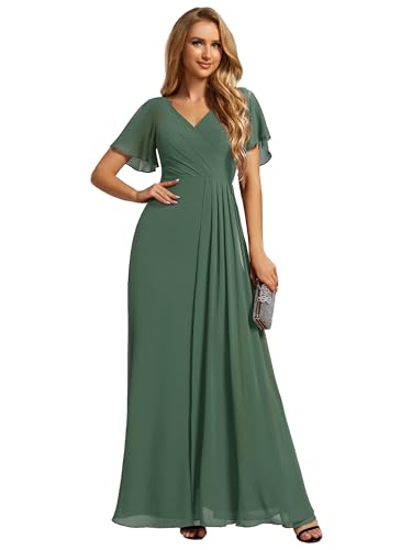 Robe de soirée longue en mousseline à col en V Ever-Pretty ESS0050