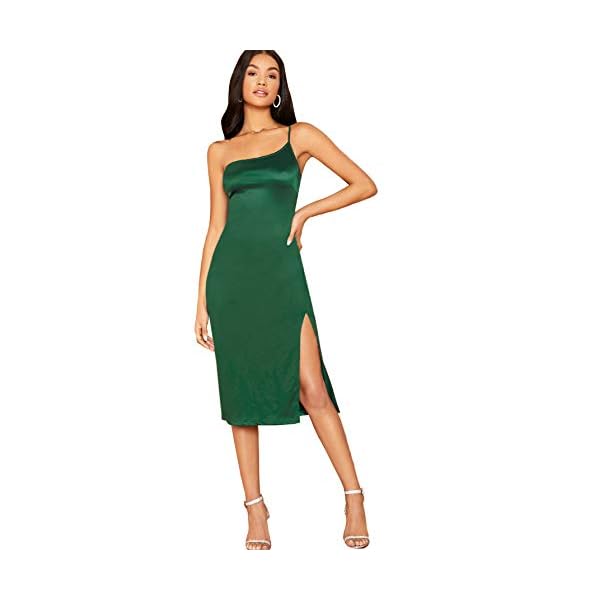 Romwe-Womens-Elegant-One-Shoulder-Sleeveless-Split-Hem-Satin-Party-Cocktail-Midi-Dress Romwe Women's Elegant One Shoulder Sleeveless Split Hem Satin Party Cocktail Midi Dress Green Small