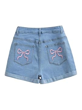 denim shorts with embroidery