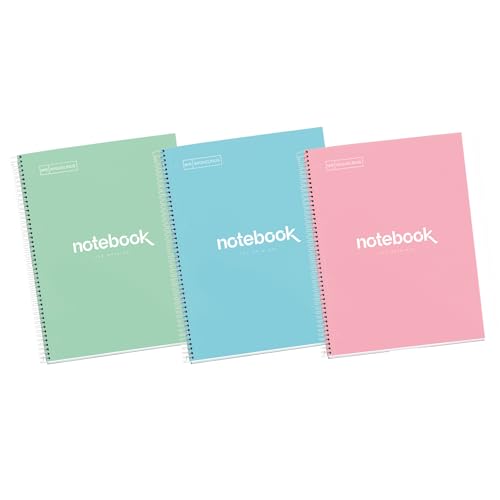 Miquelrius - Pack 3 cuadernos A4, Notebook Emotions Pasteles, 80 Hojas 90 g/m², Libretas cuadriculadas 5 mm, Tapa dura y espiral, 4 Taladros, Ideales para la vuelta al cole o la oficina