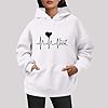 Generisch Winter Outdoor Loose Plus Size Letters Printed Hoodie with Drawstring Hoodie Top Hoodie with Roses, White, L #2