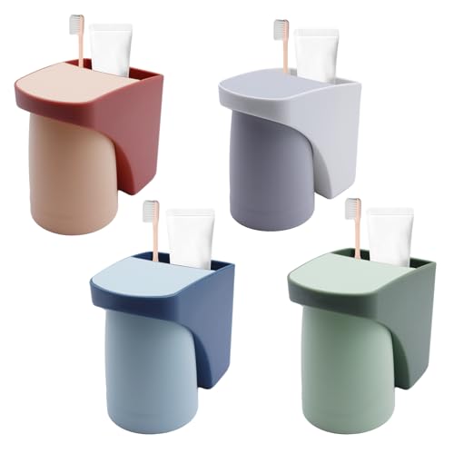 Zahnbürstenbecherhalter Kein Bohren Erforderlich 4 Stück Zahnputzbecher Kinder Zahnbürstenhalter Wand mit Magnetischem Becher Toothbrush Holder für Familie
