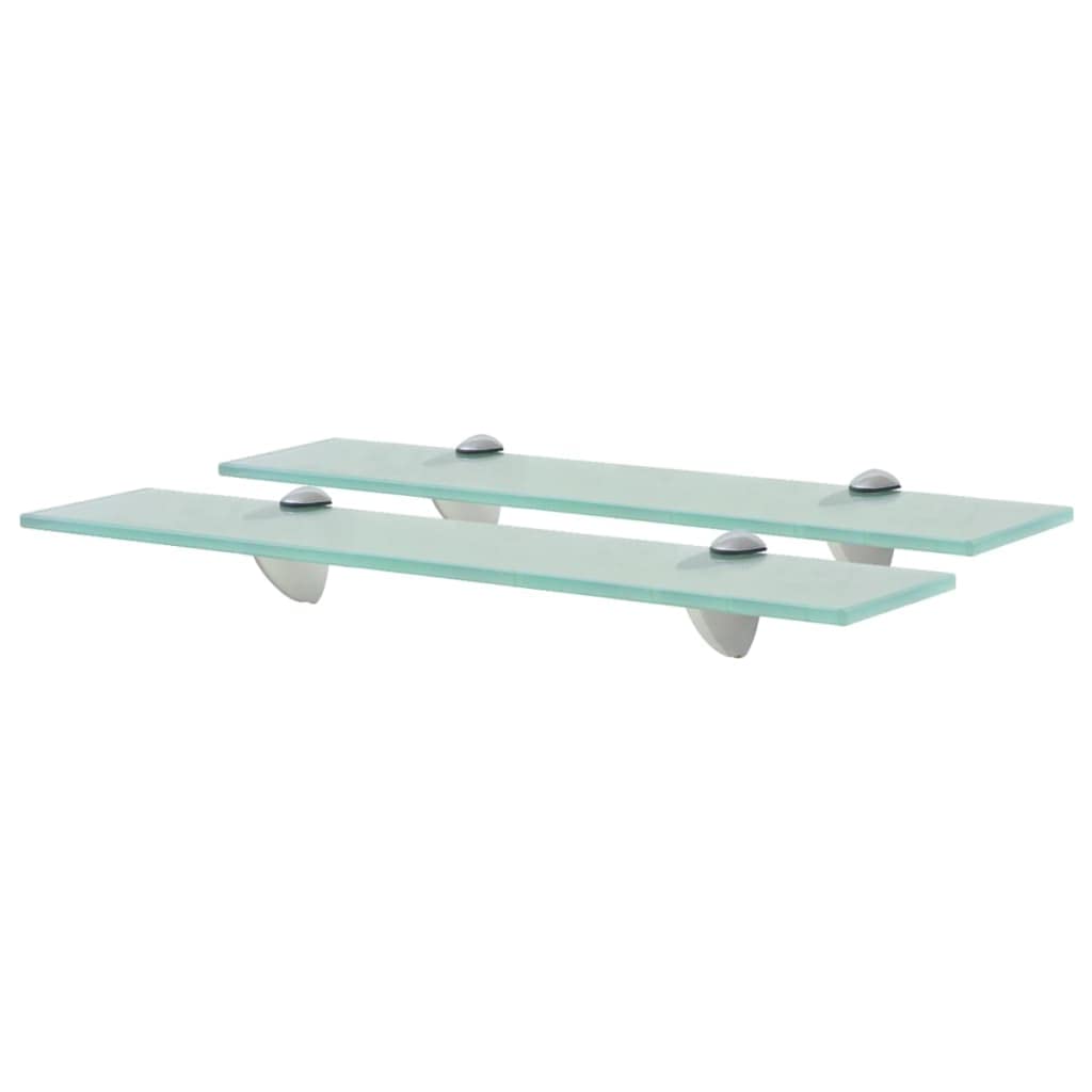 Juego de 2 estantes flotantes de cristal de 50 x 20 cm, 8 mm, cristal de seguridad con clips de aleación de zinc, diseño minimalista moderno, capacidad de carga de 10 kg, estantería de pared