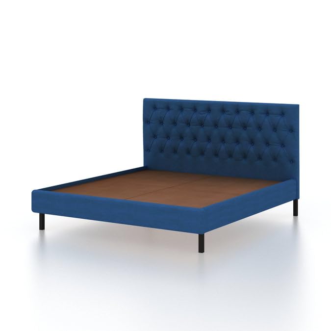 Image of Ganpati Arts Sheesham Wood Fabrio Upholstered King Size Bed Without Storage and Tufted Headboard | Durable Wooden Double Bed Cot Palang for Bedroom, Hotels and Home Furniture (Blue-1 Year Warranty)